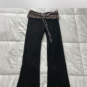 La Hearts Black Pants with Leopard Print Waist